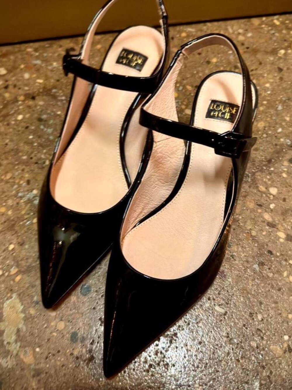 Louise et Cie Black Patent Mary Jane Slingback Kitten Heels Pointed Toe 7.5